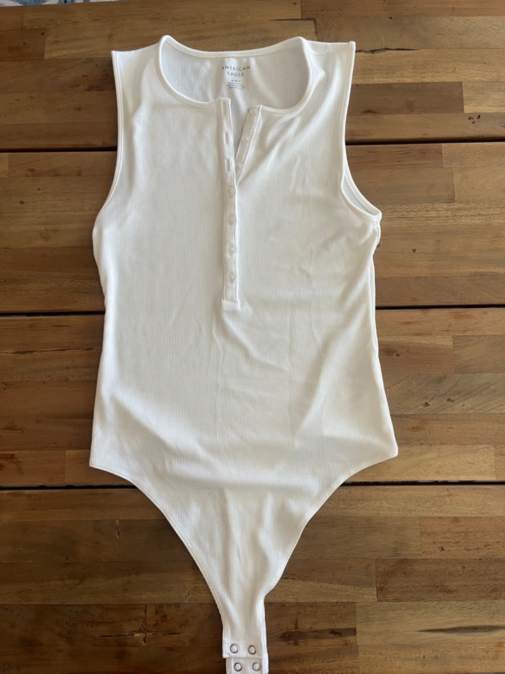 American Eagle Outfitters White Ribbed Snap-Front Sleeveless Bodysuit